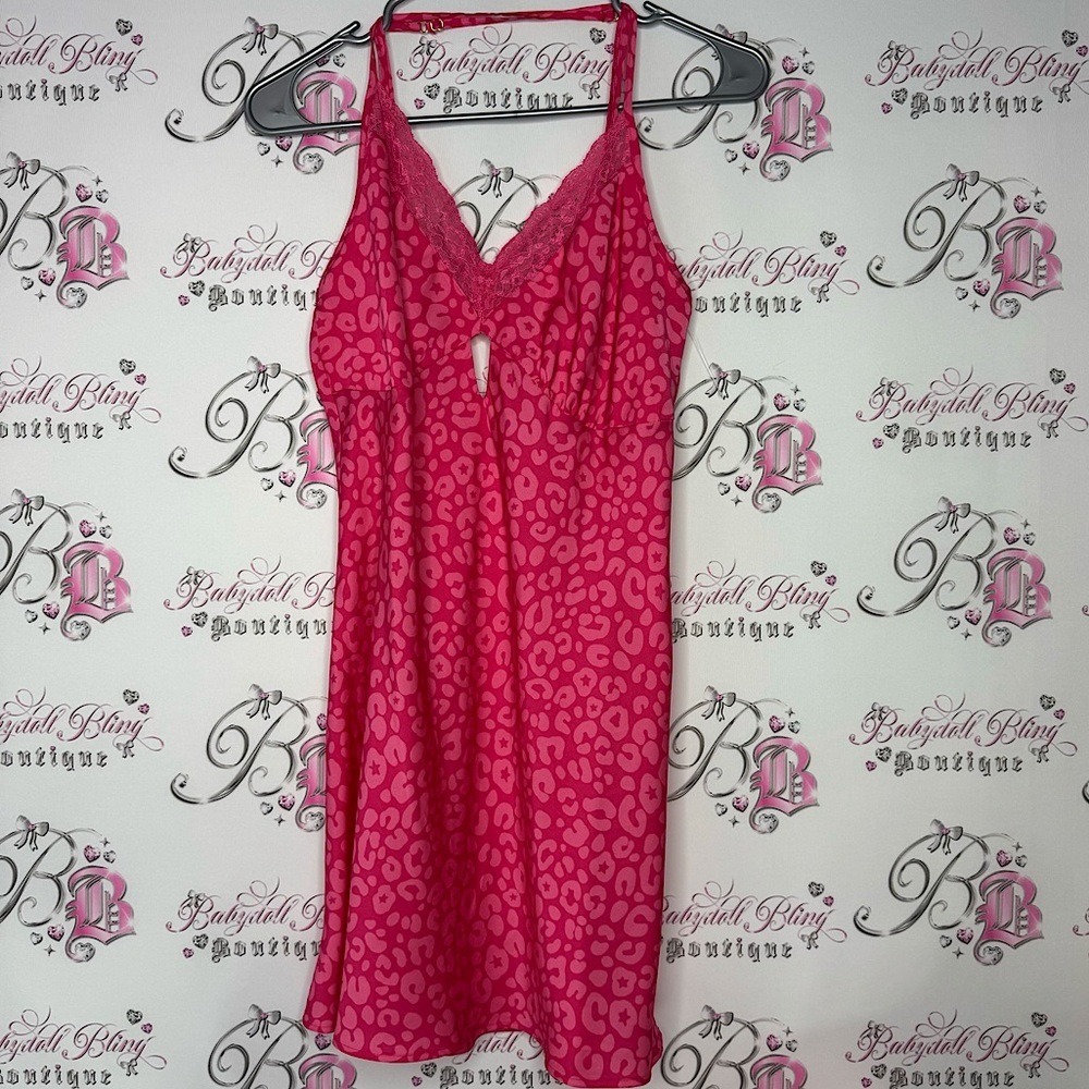 Boutique dress cheetah print pink lace sexy nighty nightie gown PJ cooling tech